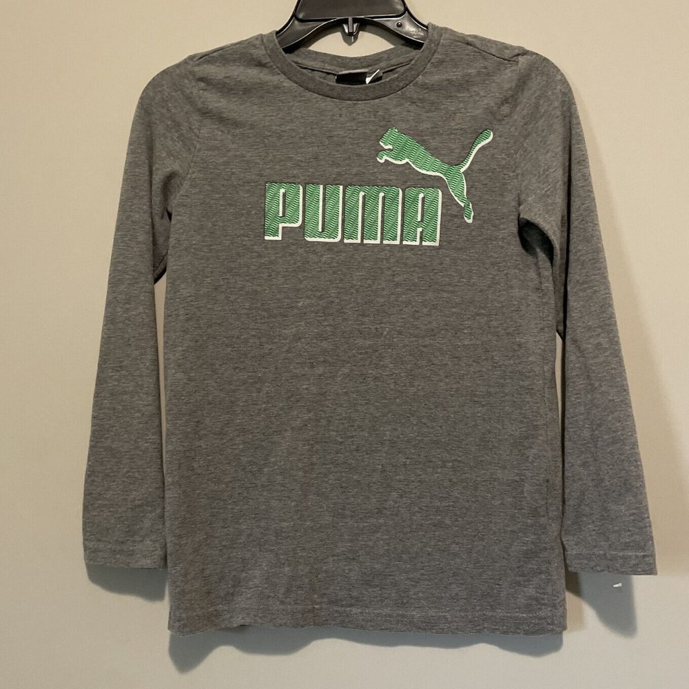 Puma Shirt Boy's 10 Gray Long Sleeve T shirt Logo Crew Neck T-Shirt Spell Out